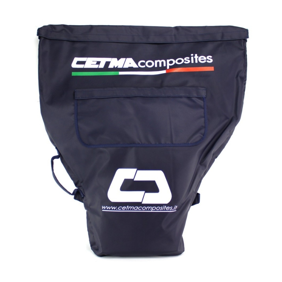 Sacca per monopinna realizzata da Cetma Composites, colore nero, con logo aziendale. Vista frontale