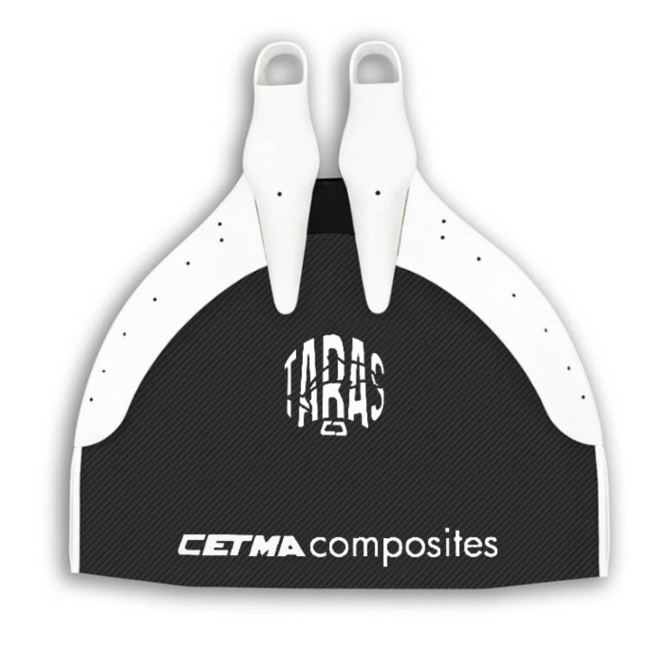 Monopinna Taras di Cetma Composites per apnea e nuoto pinnato, colore nero e bianco. Vista dall'alto