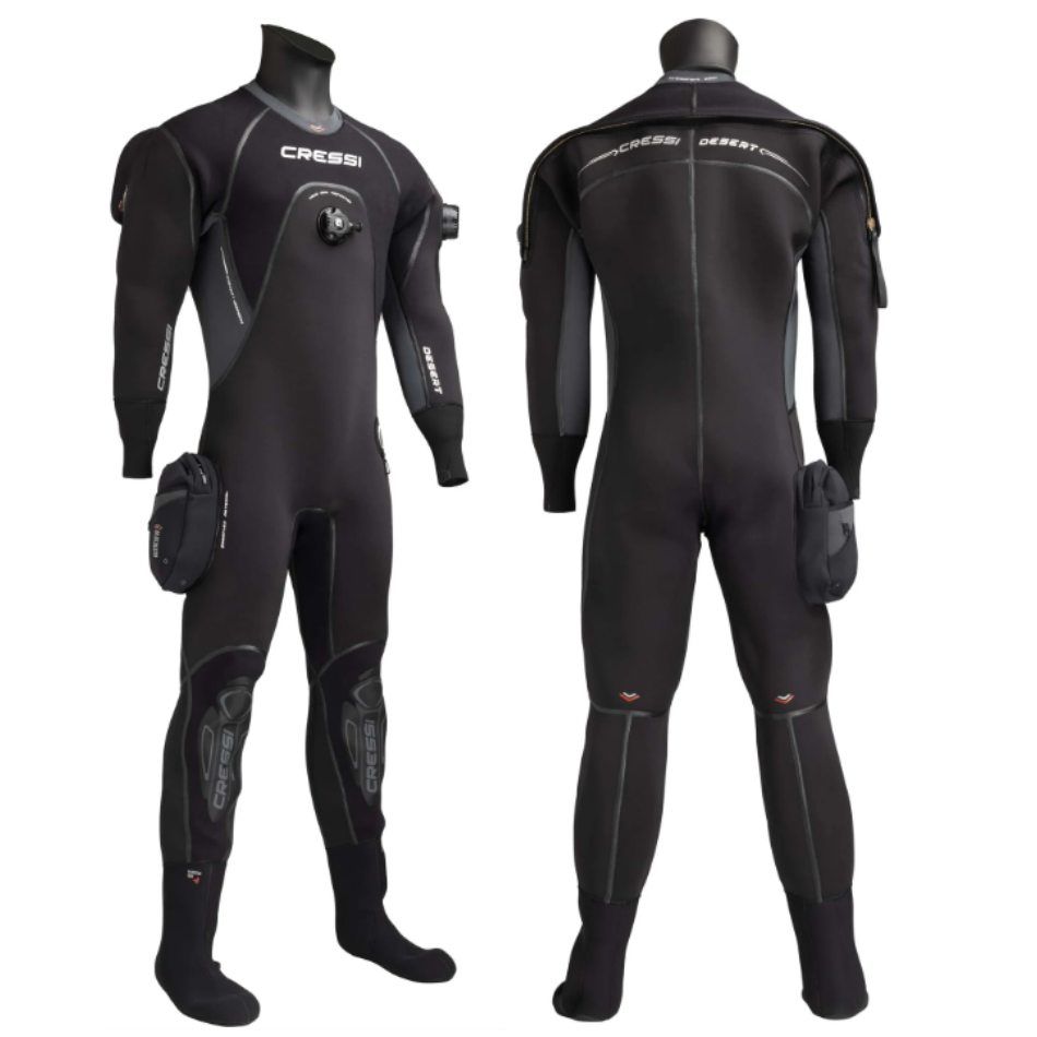 Muta stagna Desert di Cressi realizzata in neoprene nei colori nero e grigio. Vista anteriore e posteriore