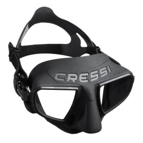 Maschera per apnea e pesca subacquea Atom di Cressi, senza telaio, colore nero. Vista frontale