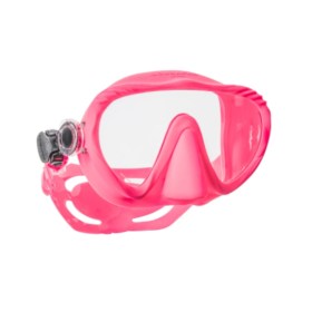 Maschera subacquea Ghost di Scubapro, monolente, senza telaio, di colore rosa. Vista prospettica