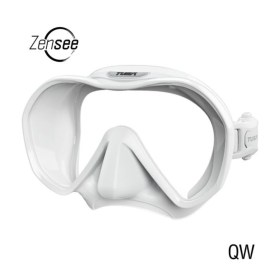 Maschera subacquea Zensee di Tusa con facciale in silicone bianco e lente panoramica. Vista frontale