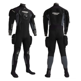 Muta stagna Glacier di Cressi realizzata in neoprene nei colori nero e grigio. Vista anteriore e posteriore