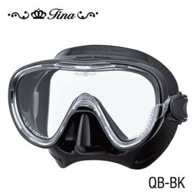Maschera da snorkeling Tusa di Tina, monovetro, con facciale in silicone nero. Vista frontale