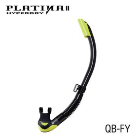 Snorkel per subacquea Platina II Hyperdry di Tusa con valvola di spurgo, colori nero e giallo. Vista laterale